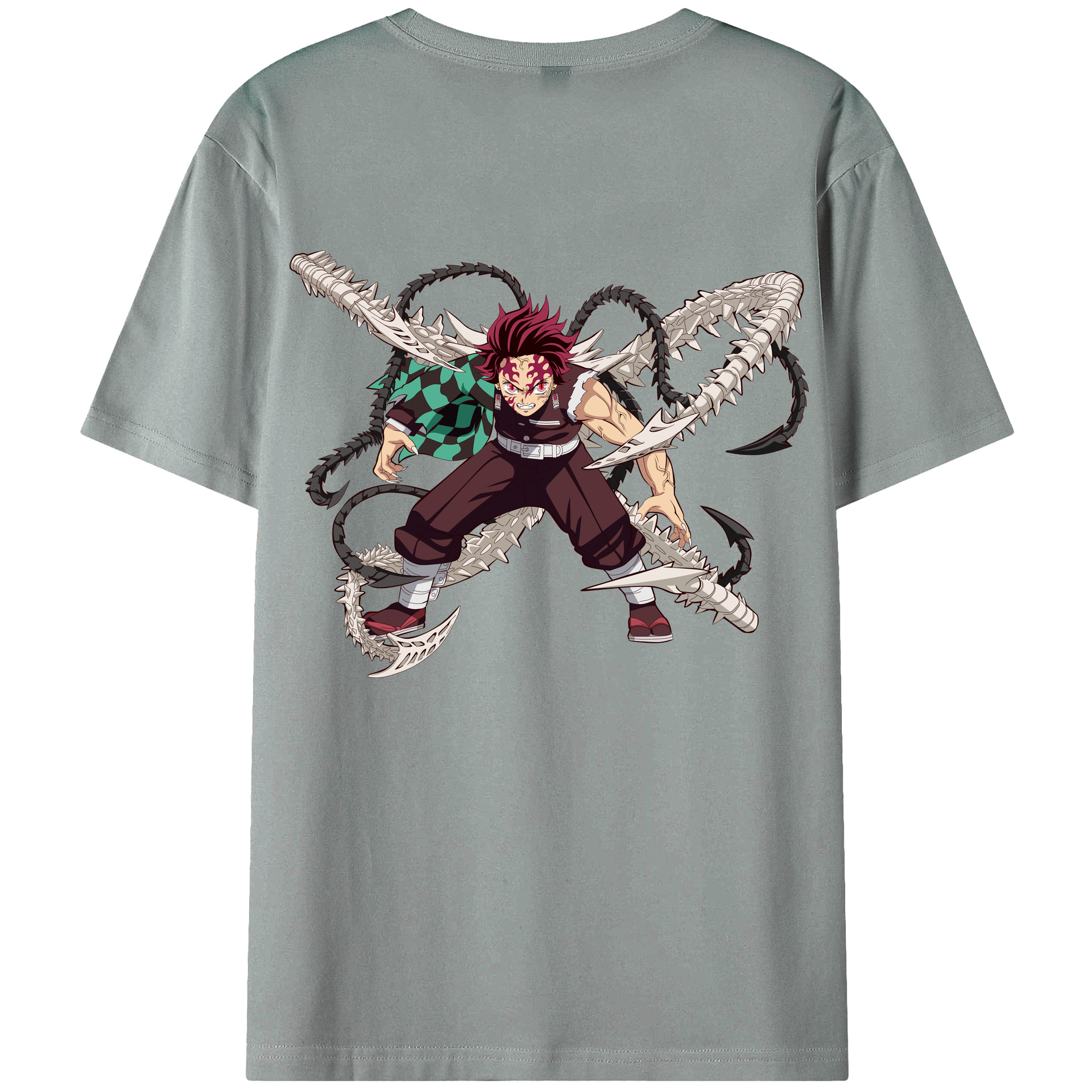 （画像用） 鬼滅の刃 竈門 炭治郎／かまど たんじろう Kamado Tanjirou 綿100％ メンズ半袖Tシャツ（バックプリント） 通気性
